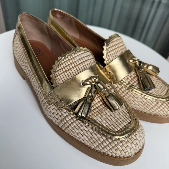 Tory Burch Careen Raffia Dress Loafer Mirror Metallic Made in Brazil Size 8.5